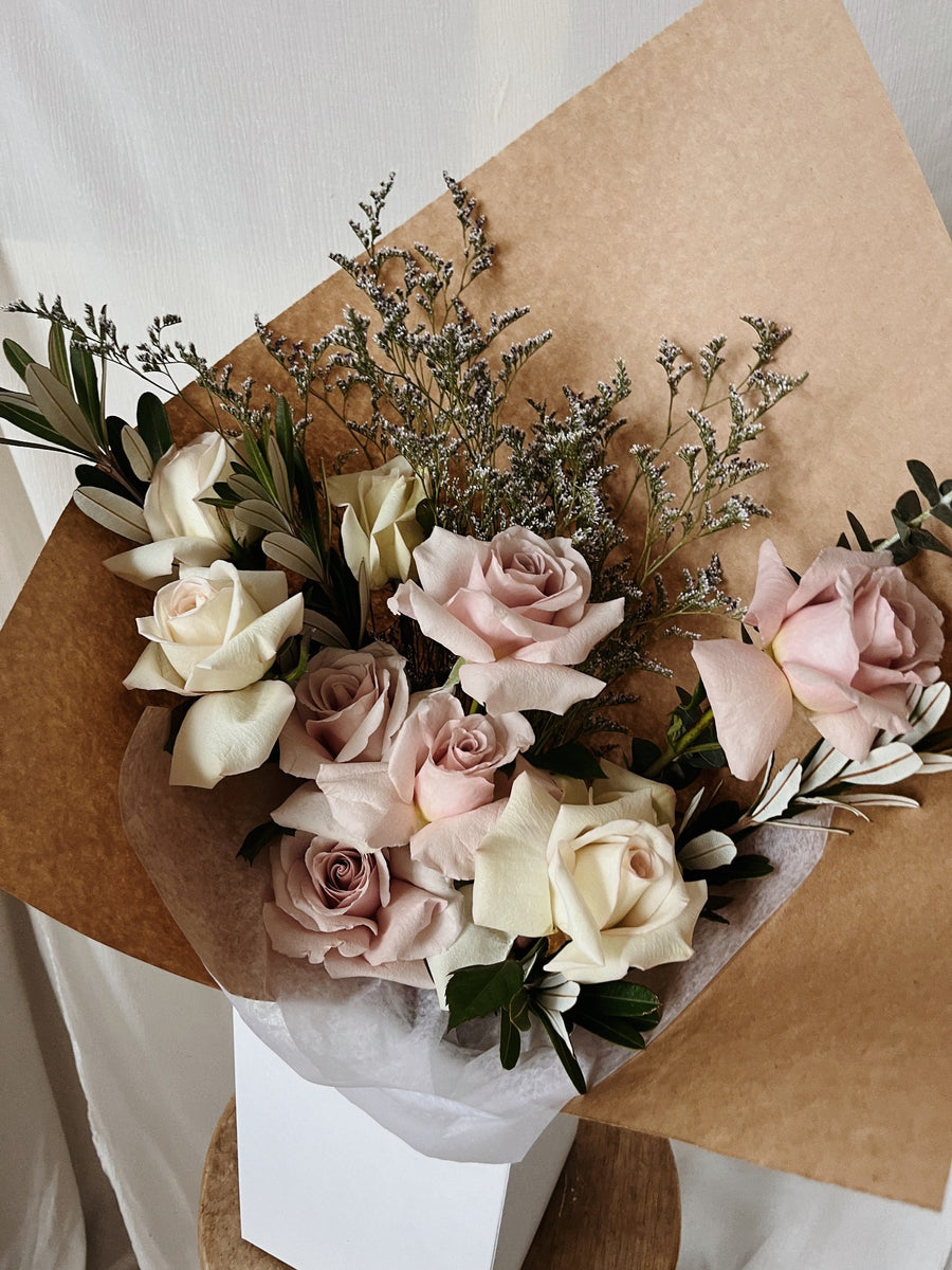 Dozen Roses Bouquet Romantic Pastel Roses Our Little Flower Company