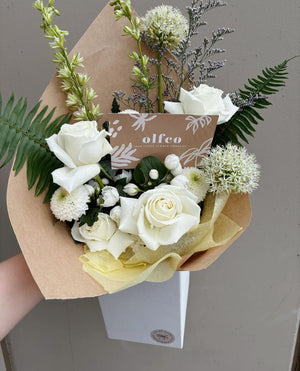 Greens and white flower bouquet- delta and Vancouver florist